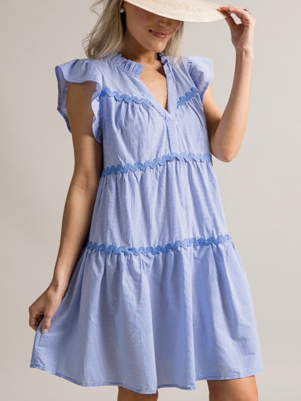 Umgee Blue and White Striped Mini Dress - Picture 2 of 11